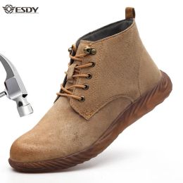 Boots Men's Work Boots Steel Toe Cap Cow Leather Shoes Men Outdoor Antislip Puncture Proof High Top Safety Shoes Casual Boots
