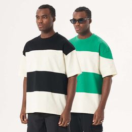 Striped Color Blocking Casual Short Sleeved T-shirt Trendy Brand New Small Neckline Mens