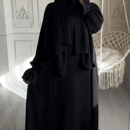 Ethnic Clothing Ramadan Prayer Abaya With Attached Scarf Hijab Dress Eid Plain Muslim Abayas For Women Dubai Jilbab Kaftan Robe Islam