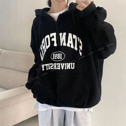 Zipper hoodie women's hooded plush thick hoodie spring, autumn, winter loose and thick hoodie medium length Plush