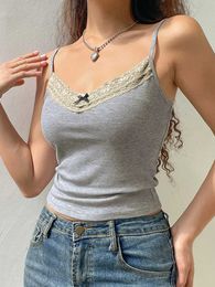 Women's Tanks Camis Lace Tank Top Y2k Aesthetic Patch Sleeveless Cami Shirt Womens Fairy Fold Camissol 2000s Crop Top Street Clothing J240409