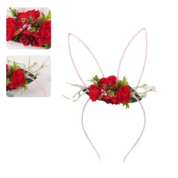 Artificial Flowers Headband Bunny Ears Hairband Easter Christmas Cosplay Costume