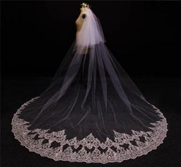 Real Pos 3 Metres Bling Sequins Lace Two Layers Cover Face Bridal Veil WITH Comb 2 T Cathedral Length Wedding Veil3510622