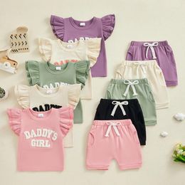 Clothing Sets 0-3Years Toddler Baby Girl Summer Outfits Sleeve Letter Embroidery Tops Solid Colour Shorts Set Infant Casual Clothes