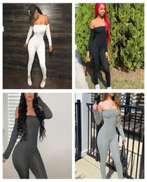 Women Clothing Jumpsuits One Line Shoulder Long Sleeve Hip Lift Slim Romper Ladies Casual One Piece Pants A2295535014