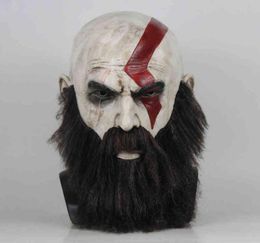 Game God Of War 4 Kratos Mask with Beard Cosplay Horror Latex Party Masks Helmet Halloween Scary Props L2205301762544