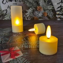 set of 6 LED Rechargeable TeaLight 3D Flame Candles Remote controlled with Timer Votive Candle for Wedding Christmas Party Decor