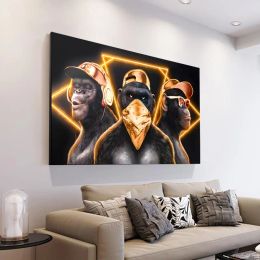 Three Wise Monkeys Canvas Painting Print Poster Animal Canvas Painting for Living Room Bedroom Interior Wall Art Home Decor Mura