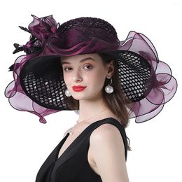 Berets Women's Ruffled Tulle Fascinator Dress Bridal Cap Vacation British Tea Party Wedding Easter Hat