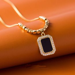 Black Square Brand Zirconia Inlaid Necklace for Women's Fashion, Light , Exquisite Titanium Steel Lock Bone Chain, Niche and High-end Design Jewelry