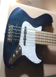 2021 Quality 5 String Maple Neck F Jazz Stripe DARK Blue Electric Bass Guitar In Stock8264685