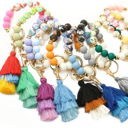 Boho Fashion Party Style Thread Tassel Colourful Printed Silicone Bead Bracelet Wholesale 0409