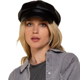 Autumn Winter Hatts for Women Solid Plain Octonal Newsboy Cap Men Ladies Casual Pu Leather Hat Winter Baset Måler Cap