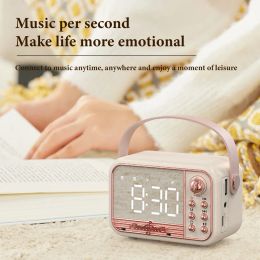 Retro Blue tooth Speaker LED Mirror Classical Music Player HIFI Stereo Sound with Time Display Dual Alarm Clock Support TF AUX