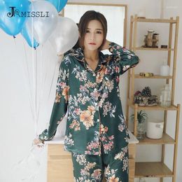 Home Clothing JRMISSLI Brand Long Pants Pyjamas Sets For Women Satin Ladies Nightwear Luxury Turn-down Collar Wear Sexy Lingerie