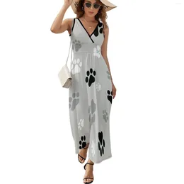 Casual Dresses Dog Dress LadiesVintage Maxi V Neck High Waist Korean Fashion Pattern Boho Beach Long