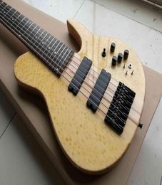 New Custom 7 Strings Natural Electric Bass Guitar Maple Neck Thru Body 24 frets Black Hardware China Made Siganture Bass4890672