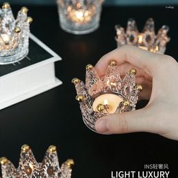 Candle Holders Light Luxury Necklace Ring Storage Dish Glass Relief Candlestick Crown Tracing Gold Small Pieces Home Decoration Accessories