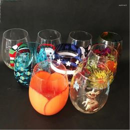 Wine Glasses Creative Painted Cup Hand Glass Stemless Tea Fruit Beer Home Bar Party Gift Drinkware