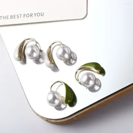 Stud Earrings Light Luxury High Grade Oil Dropping Enamel Elegant French Water Shape Dual Use Pearl Ear Decor