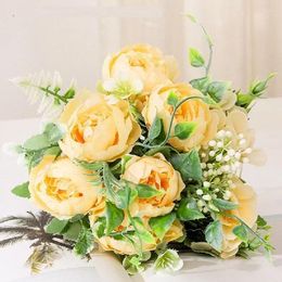 Decorative Flowers Home Decor Artificial Peony Bouquet Silk Flower Restaurant Decoration Simulation Silver Snow Peonies Fake Plant Floral