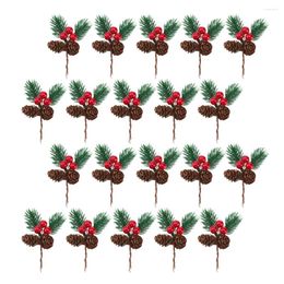 Decorative Flowers 20 Pcs Artificial Red Pine Cone Pendant Christmas Decor Needles Stems Picks Pvc