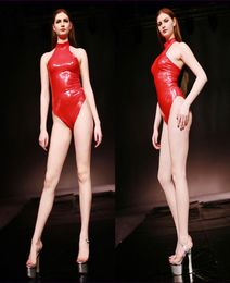 Plus Size Halter Wetlook Zip Open Crotch Bodysuit Latex PVC Catsuit Glitter Bodystocking Sexy Erotic Teddies Swimwear Overol7661131