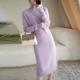 Casual Dresses Women'S Half High Neck Mid- Wool Autumn And Winter Bottoming Knee-Length Sweater Loose Slim Long Dress