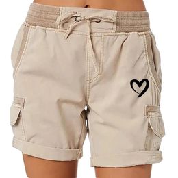 Heart Printed Womens Cargo Shorts Fashion Casual Work Hiking Outdoor Summer Multiple Pockets Female Short Pants S3XL 240409