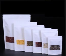 White Kraft paper bags Stand up Pouch With window retail bag Food grade Moisture proof For Snack Cookie Beans Candy packing bag4276930