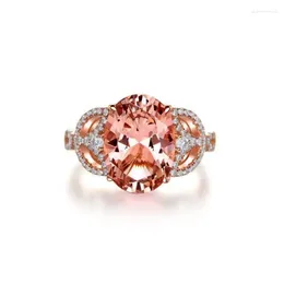 Cluster Rings 18k Rose Gold Plated Morganite 10 14mm Pink Gemstone Cubic Zirconia Aura Single Stone Engagement Champagne Ring Fine Jewelry