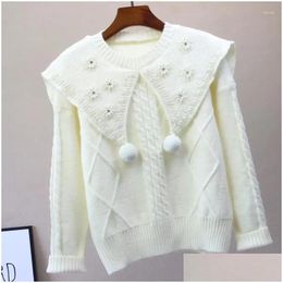 Womens Sweaters 2024 Autumn Winter Jumpers Beading Design Sense Sweet Age Reducing Chic Pl Femme Unique Loose Grunge Vintage Sweater D Dh2Tx