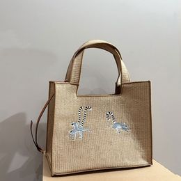 Grass Woven Tote Bag Beach Handbag Purse Embroidered Letters Removable Strap Designer Summer Shoulder Bags Large Capacity Pockets 37cm