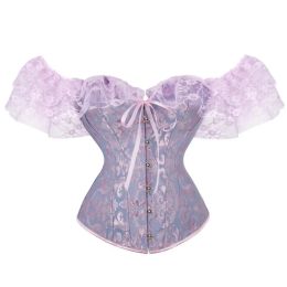 Sexy Corset Top Plus Size Overbust Corselet Floral Lace Up Bustiers & Corsets Straps Sleeve Vintage Burlesque Costumes