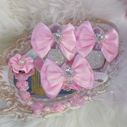 Sneakers Handmade Bow Rhinestones Baby Girl Kids Shoes Hairband Pacifier Clip Comb First Walker Sparkle Bling Crystals Shower Gift