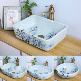 Hand Painted Basin On The Table Anti Splash Ceramic Bathroom Sinks Single Basin Small Household Wash Basin Kitchen Washing Sinks