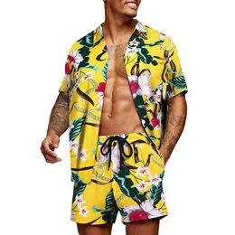 Men's Sets Summer Men's Clothing Floral Print Short Sleeve Hawaiian Shirt Drawstring Beach Shorts Men S-5XL 2Piece Set Beachwear