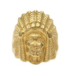 Men Women Vine Stainless steel Ring Hip hop Punk Style Gold Ancient Maya Tribal Indian Chief Head Rings Fashion Jewelry6517211