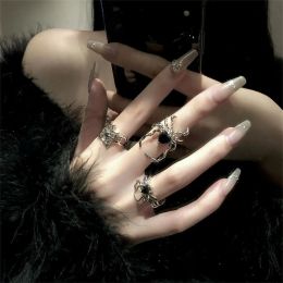 Electroplating Black Heart Spider Web Opening Finger Rings Irregular Halloween Punk Gothic Ring Unisex Party Jewellery Gifts