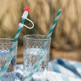 Disposable Cups Straws 2 Pcs Small Mushroom Straw Cap Silicone Party Cover Reusable Drinking Tips Hat Caps Dust Plugs Silica Gel Lid Banquet