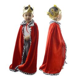 Cool Red Kids Boy Girl King Children Cosplay Cloak Cape Sceptre Prince Crown Birthday Party Halloween Costume for Children Q09108564458