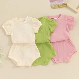 Clothing Sets Born Baby Girls Shorts Summer Clothes Solid Color Ribbed Short Sleeve T-Shirt And Elastic Set
