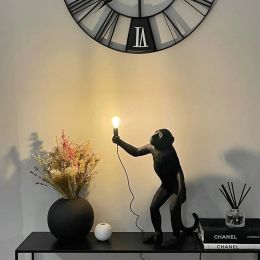 Modern LED Monkey Pendant Lights Vintage Hemp Rope Resin Pendant Lamps for Living Room Bedroom Home Decor Hanging Light Fixtures