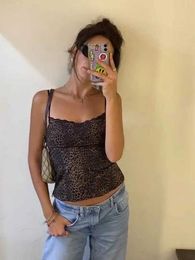 Women's Tanks Camis Sexy Leopard Womens Tank Y2k Shoulderless Backless Womens Crop Top 2024 Summer Fashion Full Matching Lace Zipper Womens Tank Top J240409