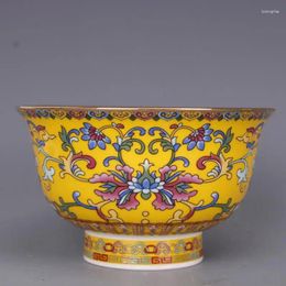 Decorative Figurines Chinese Famille Rose Porcelain Yellow Glaze Flowers Fu Design Bowl