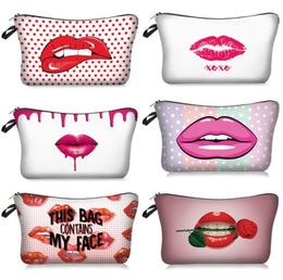 Red Lip 3D Printing Cosmetic Bags With Multicolor Pattern Cute Eyes Makeup Pouchs For Travel3158376