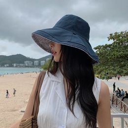 Cotton Women Sun Visor Hat Fashion Bucket Hats Foldable Beach Wide Brim AntiUv Summer240409