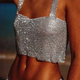 Women's Tanks Camis Bling Rhinestones Party Crop Top 2023 Fashion Solid Backless Full Diamond Sequin Cami Crop Top J240409