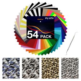 Films HTVRONT 54pcs 30cm*25cm PU Heat Transfer Vinyl Sheets Multicolor+ Leopard Iron on HTV Films for Tshirt Cricut Heat Press Cloth