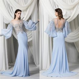 2024 Fashion Evening Dresses Long Sleeves Lace Appliques Beads Prom Gowns Custom Made Sweep Train Plus Size Special Occasion Dress